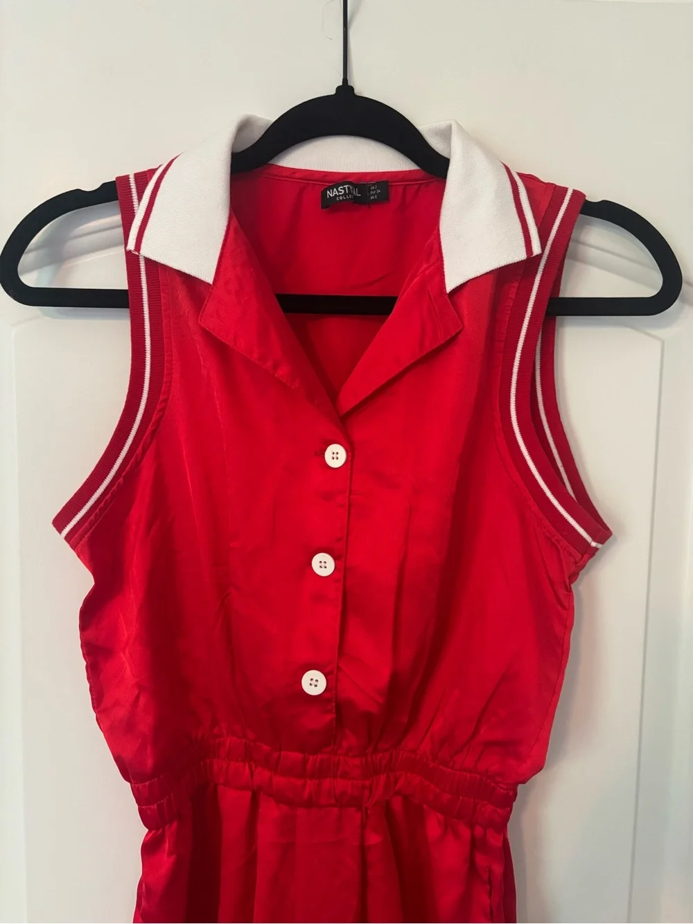 Nasty Gal Red Sleeveless Jumpsuit with White Collar - Picture 5 of 16